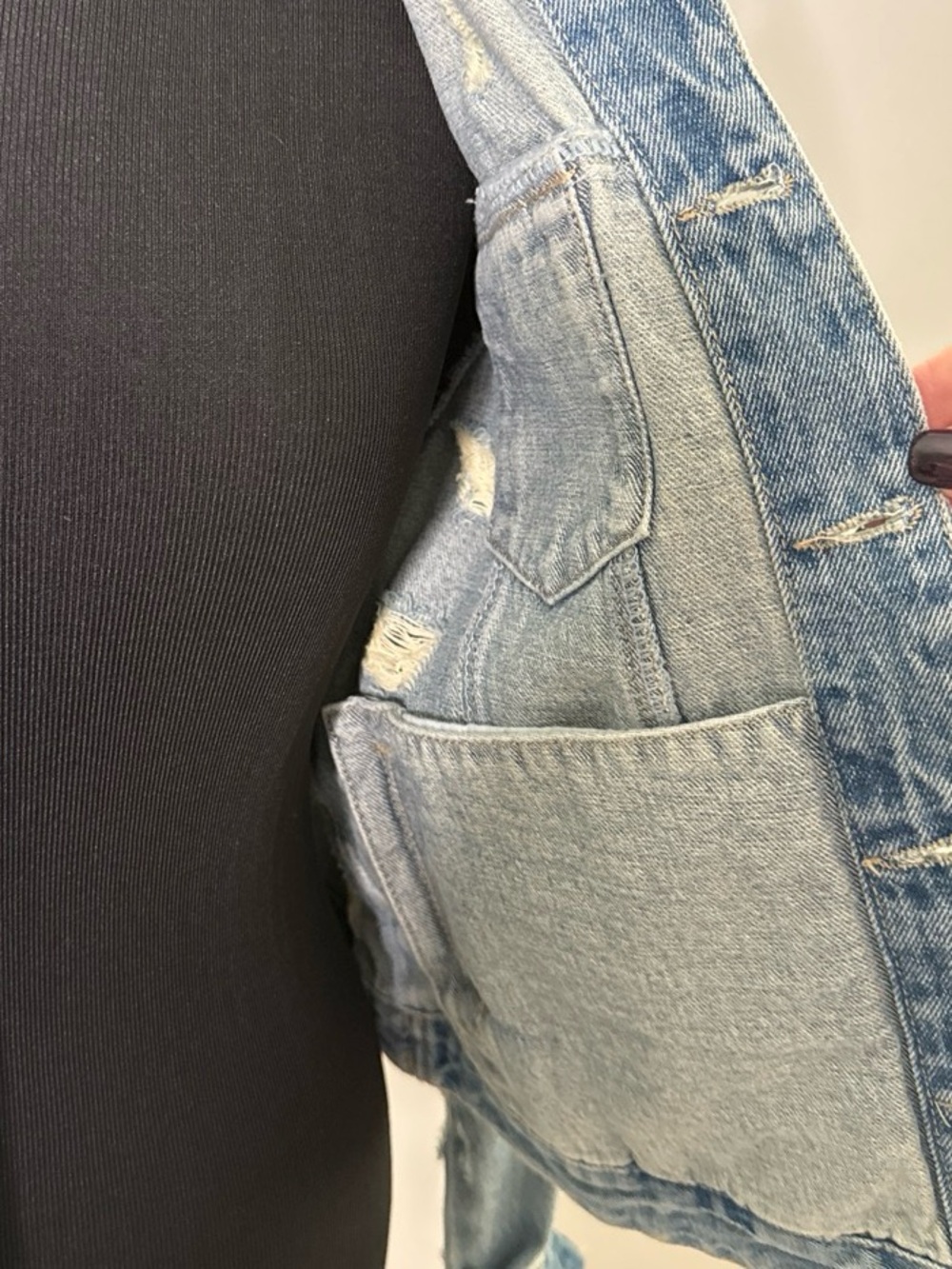 Distressed Rolling Stones Inspired+Stars Sequin Sleeve Denim Jacket by Sojara - Picture 6 of 8